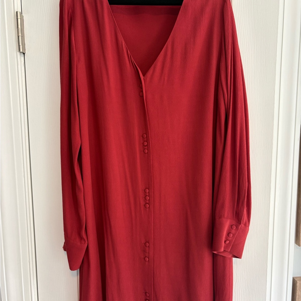Madewell Red Button-Front Long Sleeve V-Neck Size M